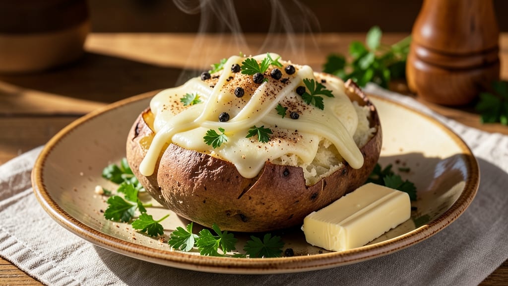 Baked Potato With Mozzarella Cheese Recipe: Golden Crust, Stringy Cheese Pull
