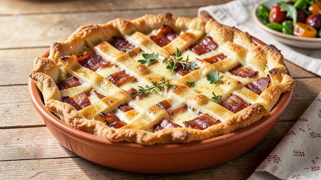 Bacon, Egg, and Cheese Pie Recipe: Flaky Pastry Crust With Runny Yolk Magic