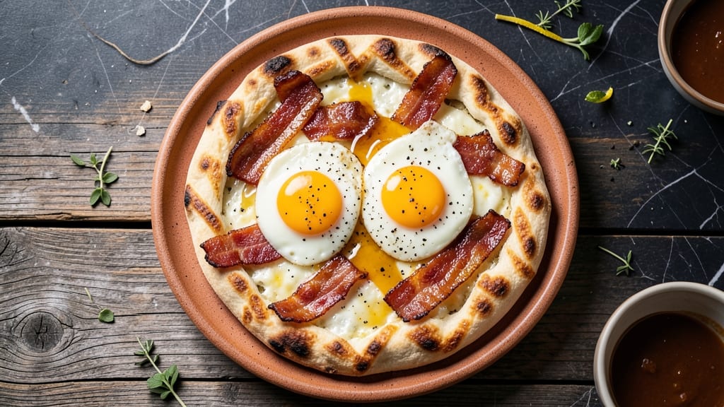 Bacon, Egg, and Cheese Flatbread Recipe: Flaky Layers With Runny Yolk Magic