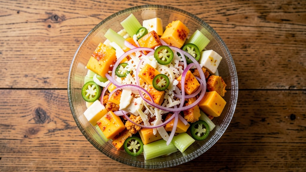 Aunt Myrna's Party Cheese Salad Recipe: Crunchy Croutons and Tangy Ranch Harmony