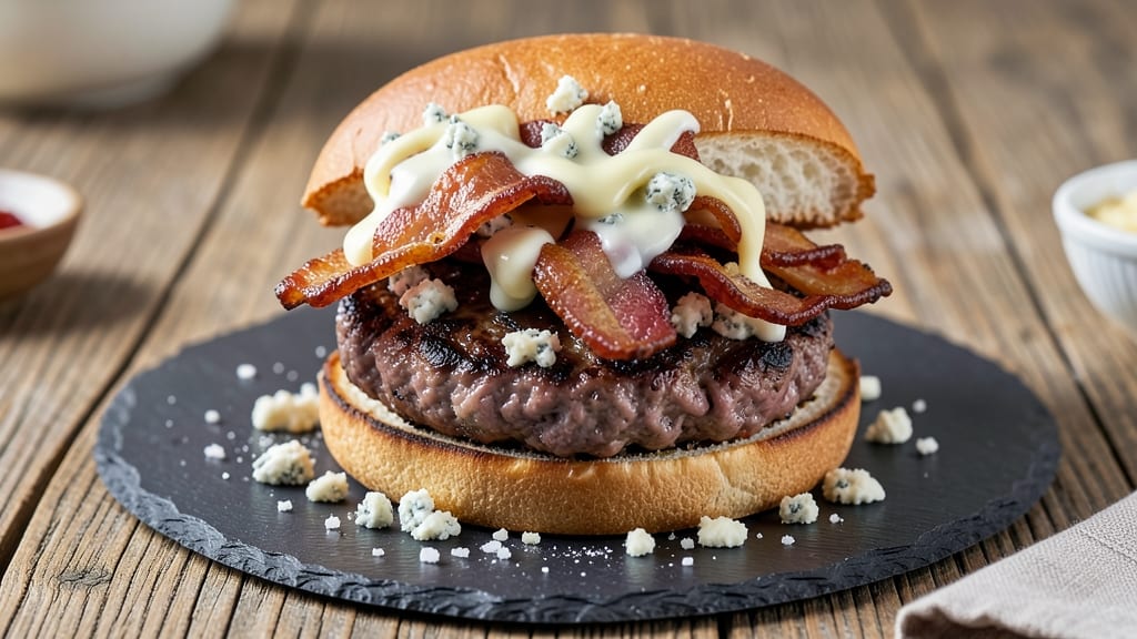 Bacon Bleu Cheese Burgers Recipe: Smoky Crispy Crust with Melty Cheese Rivers