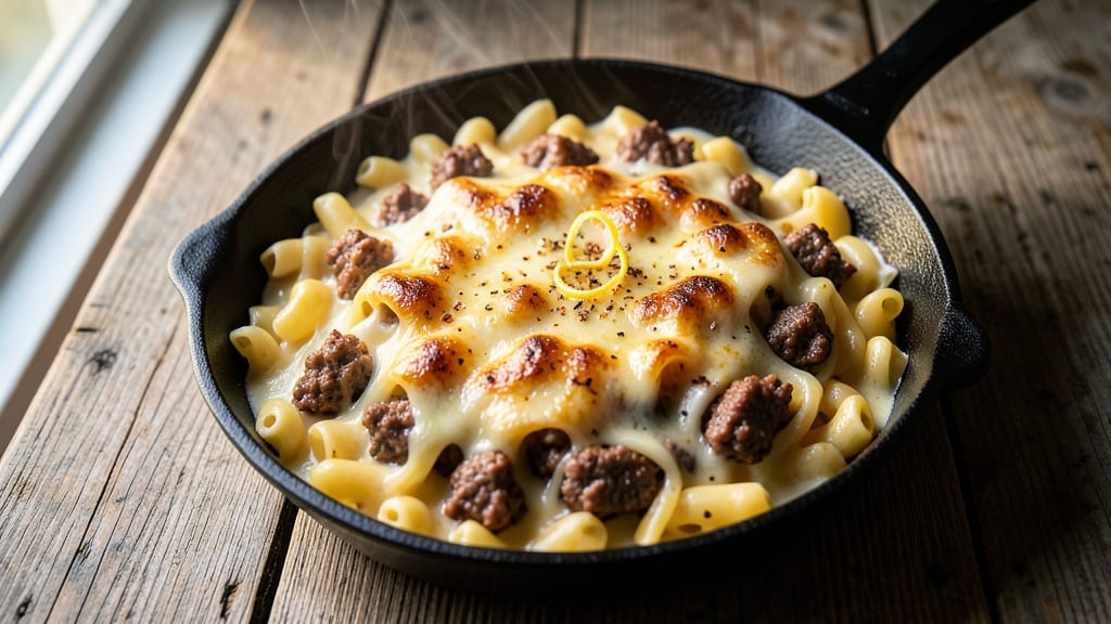 Baked Mac and Cheese With Beef Recipe: Savory Beef-Stuffed Cheese Layers