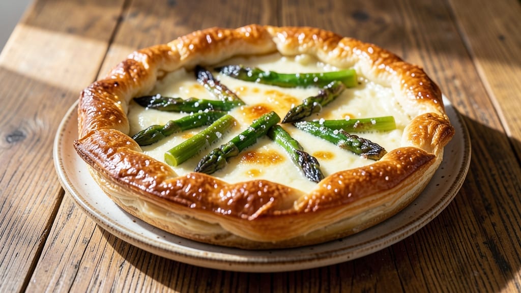 Asparagus and Cheese Tart Recipe: Crispy Pastry with Herbed Cheese Rivers