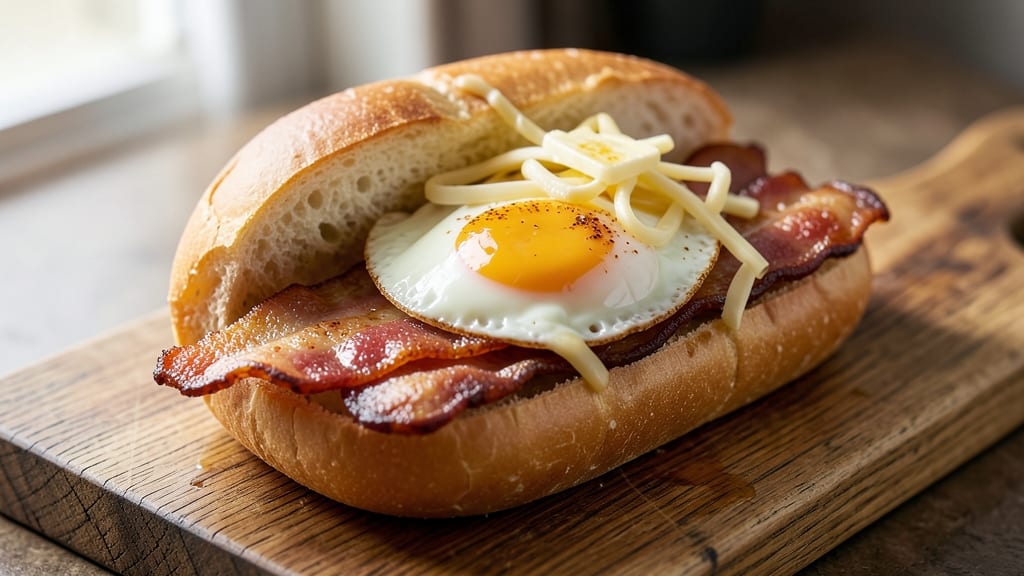 Bacon, Egg, and Cheese on a Roll Recipe: Crispy Torch-Fired Bites With Runny Yolk Rivers