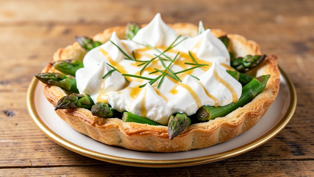Asparagus, Goat Cheese, and Tarragon Tarts Recipe: Crispy Pastry with Herby Cheese Rivers