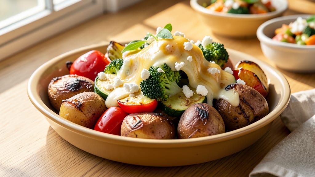 Baked Vegetables Cheese Recipe: Roasted Veggie Crunch With Bubble Cheese Top