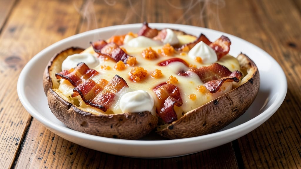 Baked Potato Skins With Cheese and Bacon Recipe: Crispy Crust, Smoky Bacon, and Melty Triple Cheese Layers