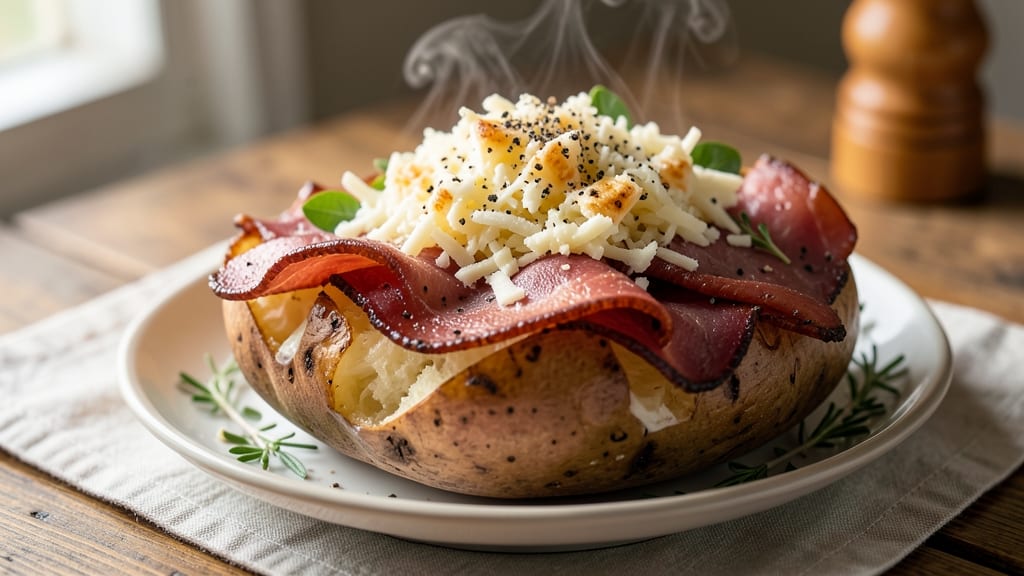 Baked Potato With Ham and Cheese Recipe: Crispy Top, Melty Centers, One-Pan Ease