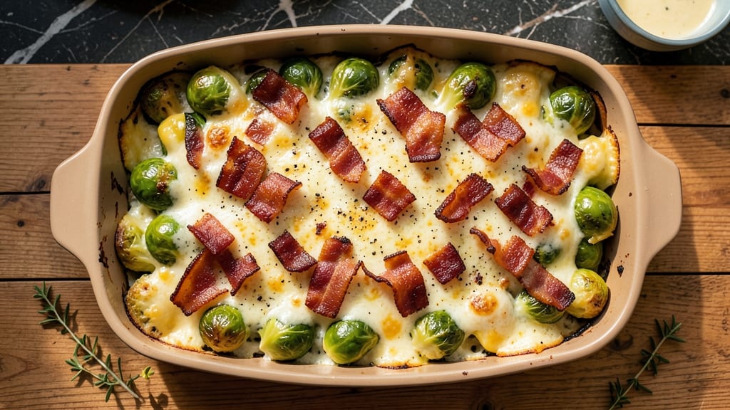 Bacon and Cheese Brussels Sprouts Casserole Recipe: Crispy-Topped Crunch With Smoky Cheese Rivers