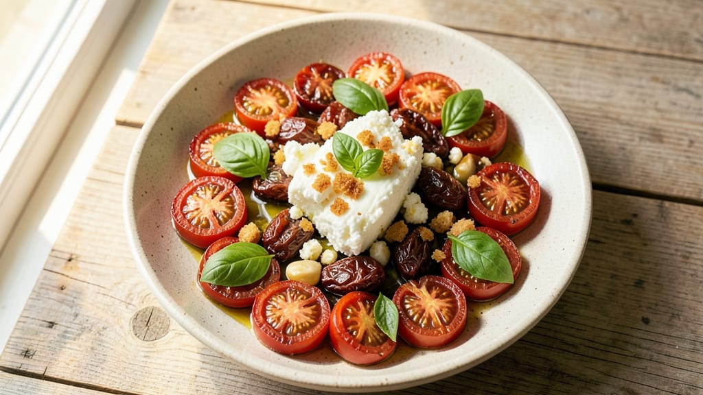 Baked Grape Tomatoes and Feta Recipe: Sun-Dried Tomato Twist With Crumbly Cheese