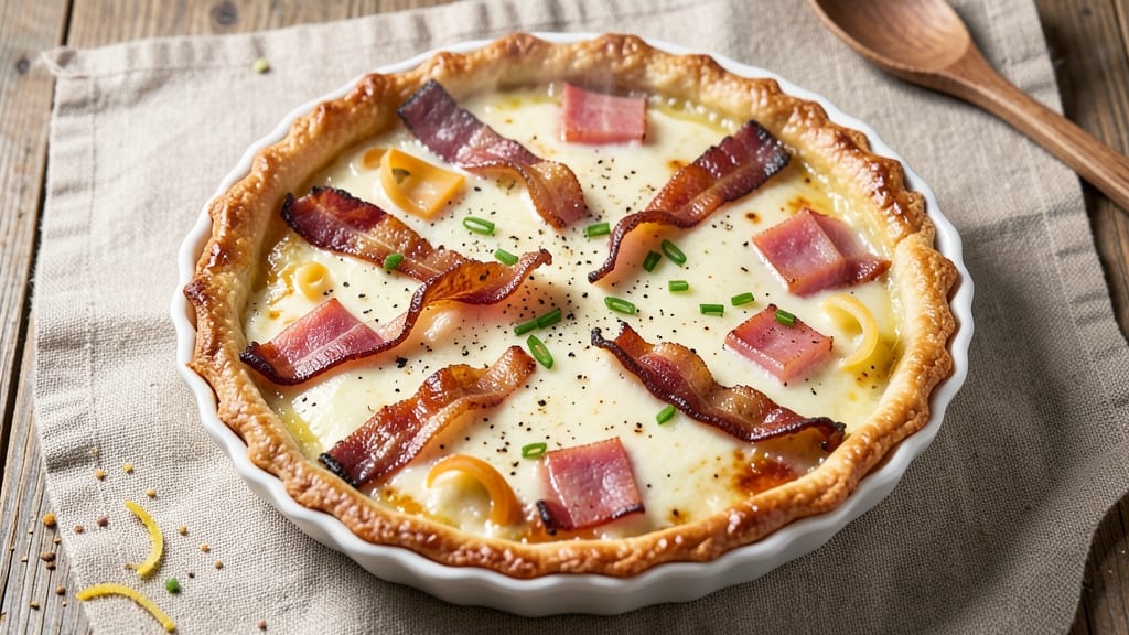 Bacon, Ham, and Cheese Quiche Recipe: Smoky-Savory Crust With Triple Cheese Rivers