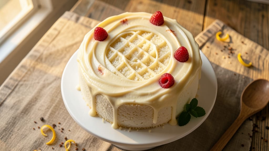 Angel Food Cake with Cream Cheese Frosting Recipe: Light-as-Air Cake With Tangy Sweet Swirls
