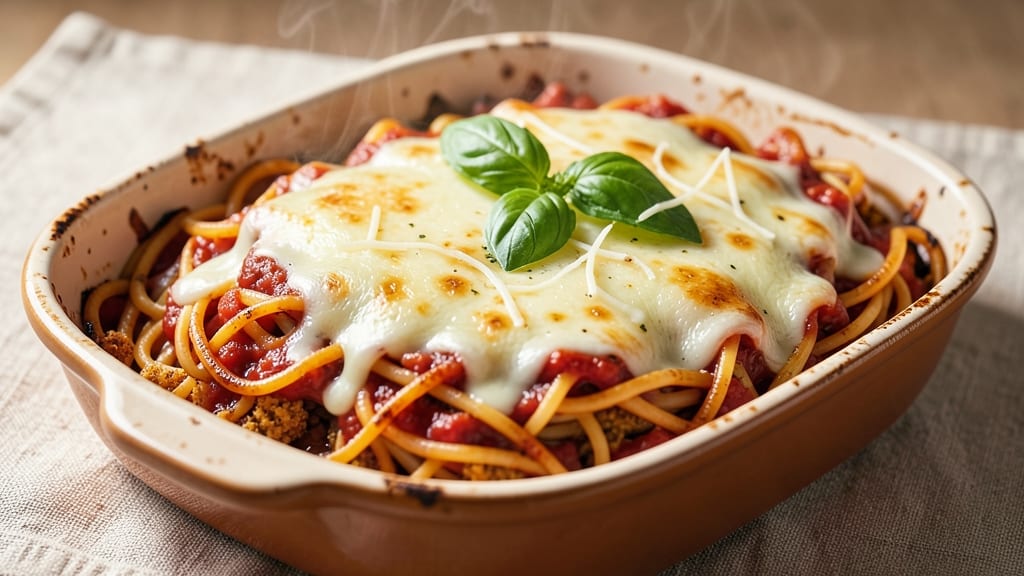 Baked Spaghetti With Mozzarella Cheese Recipe: Tomato-Spiced Pasta Bake With Crispy Breadcrumb Crown