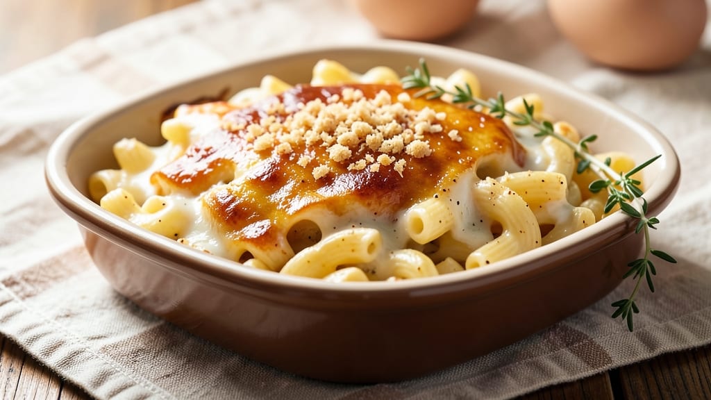 Baked Macaroni and Cheese Custard Recipe: Silky Cheese Sauce With Crispy Breadcrumb Crown