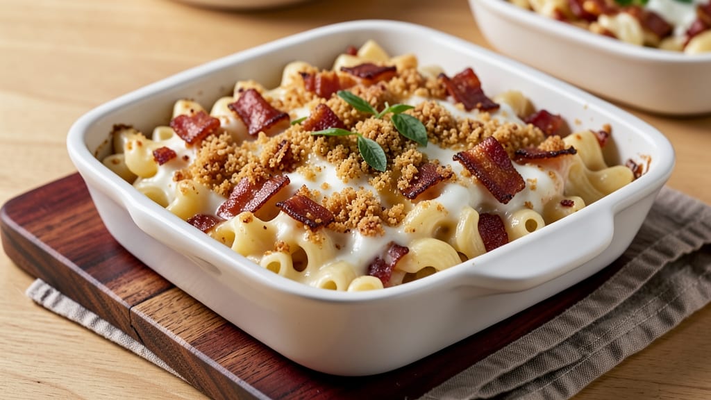 Baked Mac and Cheese Recipe with Bacon and Breadcrumbs: Crispy-Topped Protein-Packed Bite